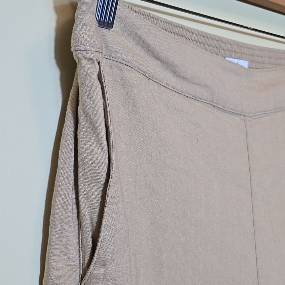 H by Halston Tan Linen Wide‎ Leg Pants NWT Size Large Pull On Crop Elastic Waist - Picture 5 of 10